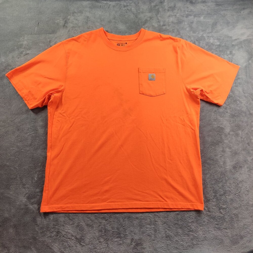 Carhartt Shirt Mens 2XL Tall Highlighter Orange Hi-Vis Pocket Patch Short Sleeve